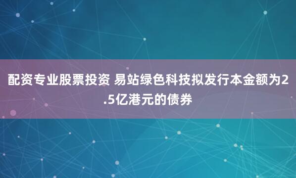 配资专业股票投资 易站绿色科技拟发行本金额为2.5亿港元的债券
